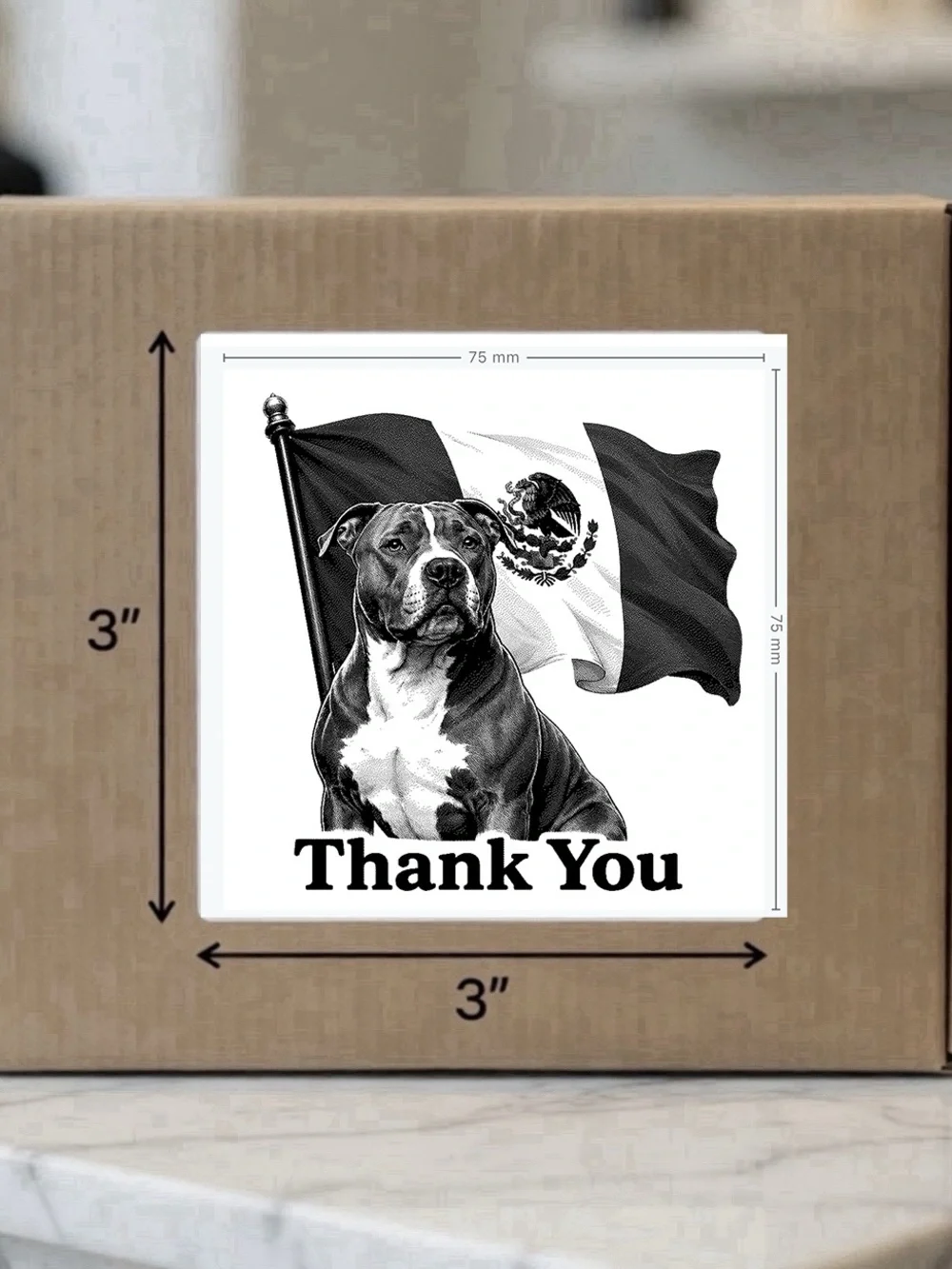 Mexican Flag Pit Bull Thank You Stickers Set of 3”x3”-100ct. New
